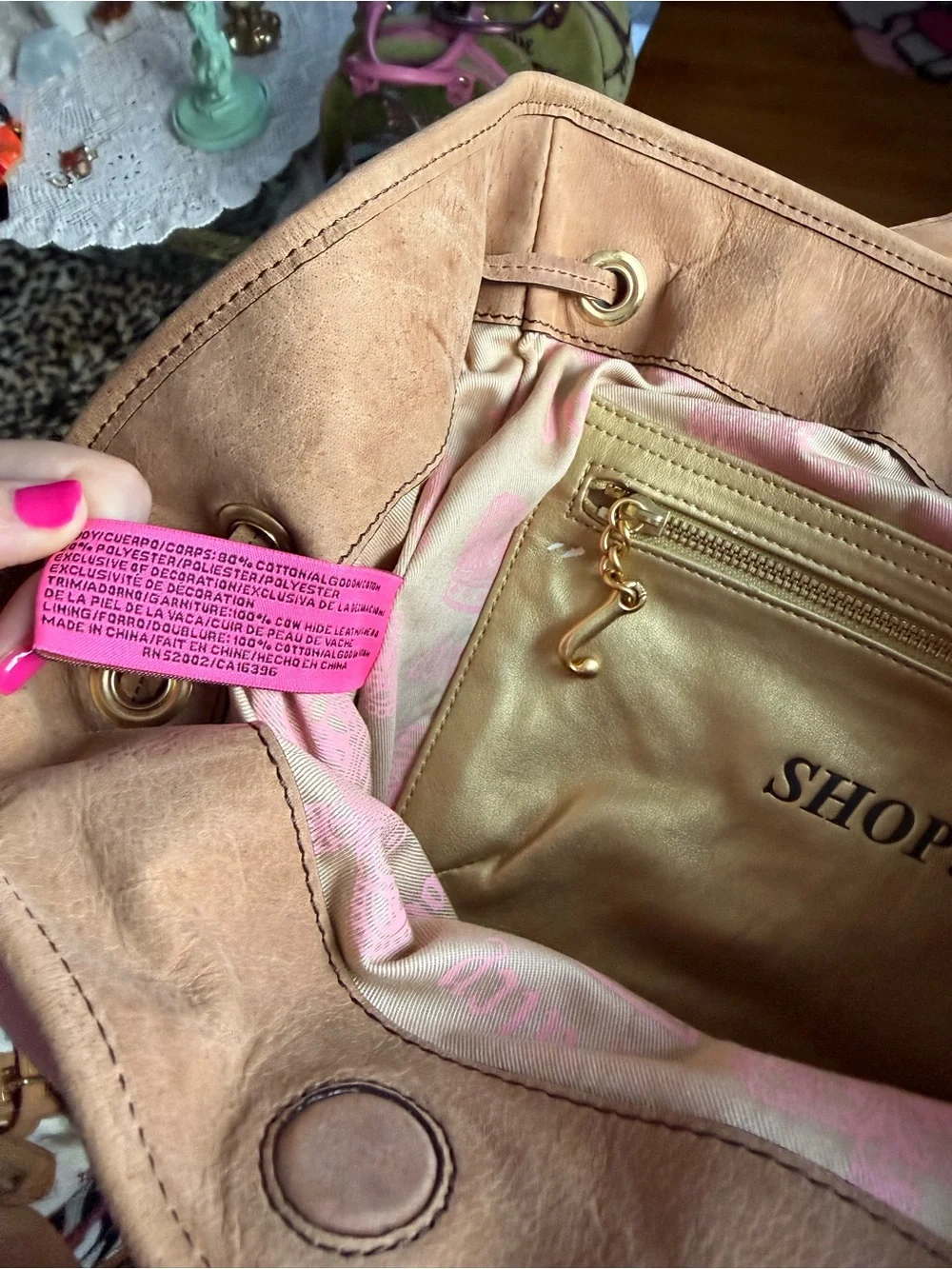 RARE Juicy Couture Preppy Pink Velour Tote with Tan Leather Trim
